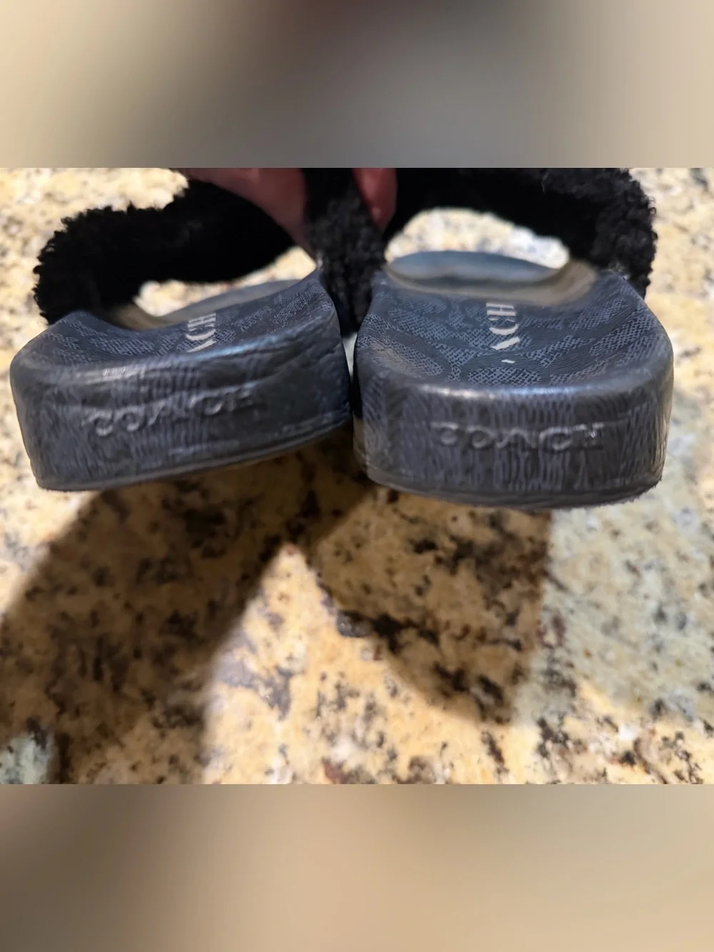 Coach Black Shearling fuzzy Slide Sandals